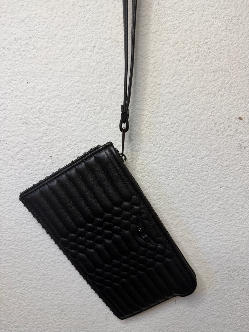 Zadig & Voltaire Black Quilted Wristlet Phone Pouch.
